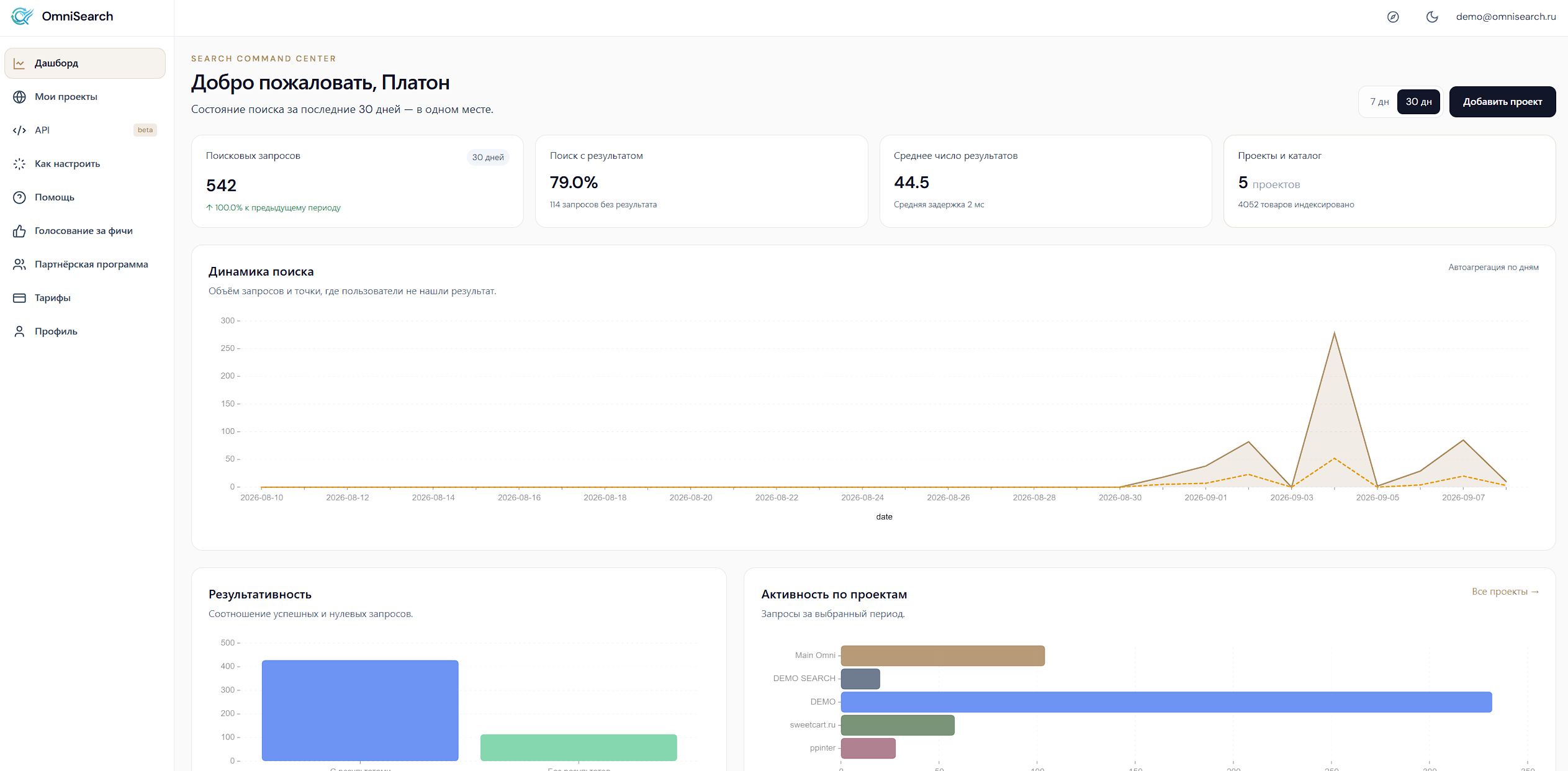 Скриншот кабинета OmniSearch